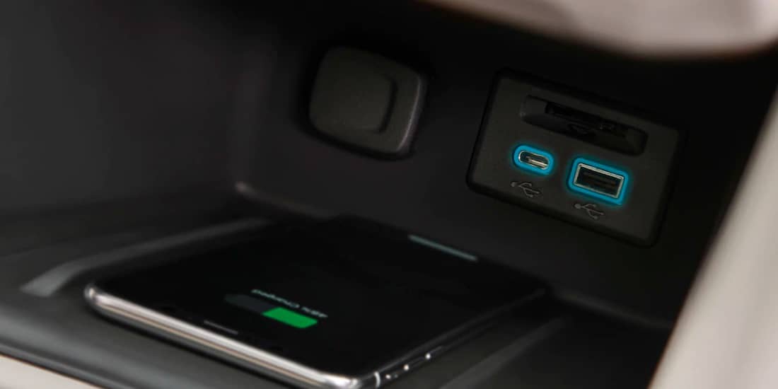A closeup shot of Acadia's USB charging ports