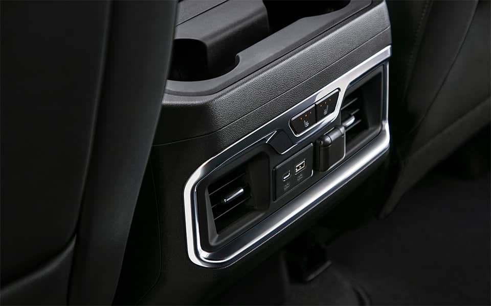 Sierra 1500 heated seat controls, rear vents and charging ports